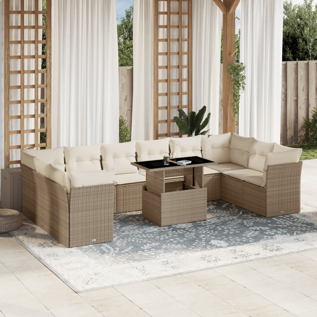 JUNG Vida 11-tlg. Garten-Sofagarnitur mit Kissen Beige Poly Rattan