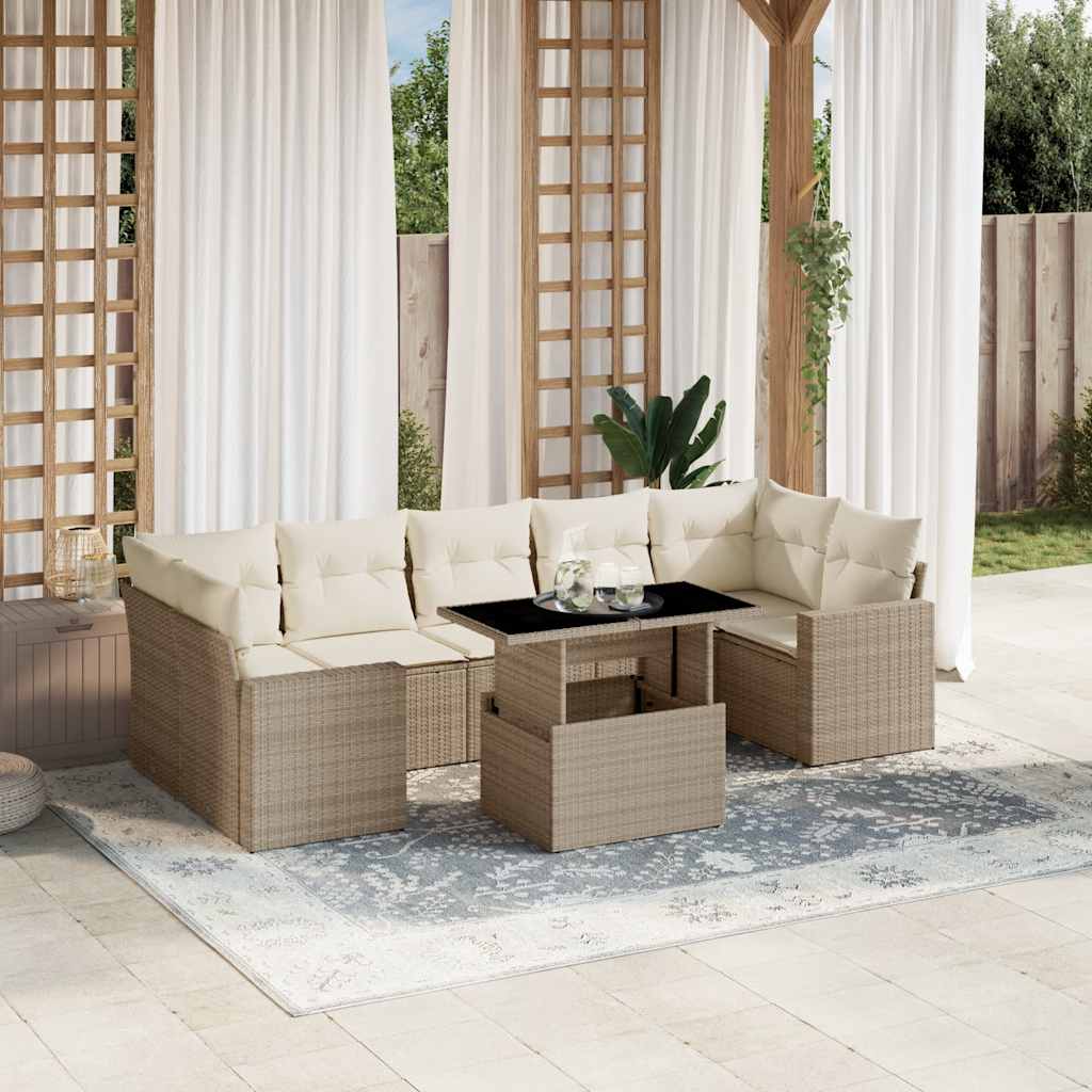 JUNG Vida 8-tlg. Garten-Sofagarnitur mit Kissen Beige Poly Rattan