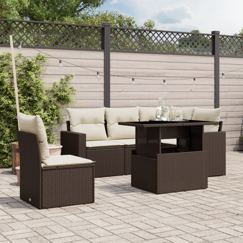 JUNG Vida 6-tlg. Garten-Sofagarnitur mit Kissen Braun Poly Rattan