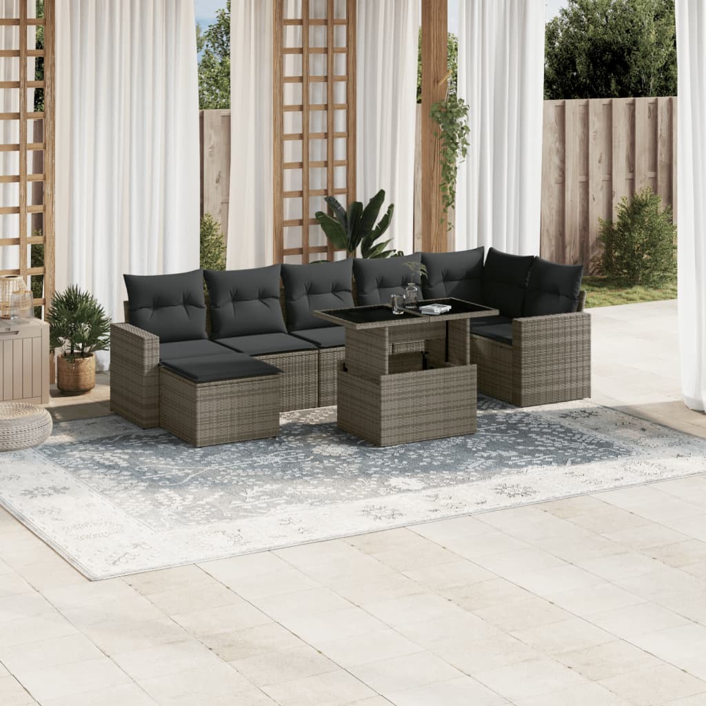 JUNG Vida 8-tlg. Garten-Sofagarnitur mit Kissen Grau Poly Rattan