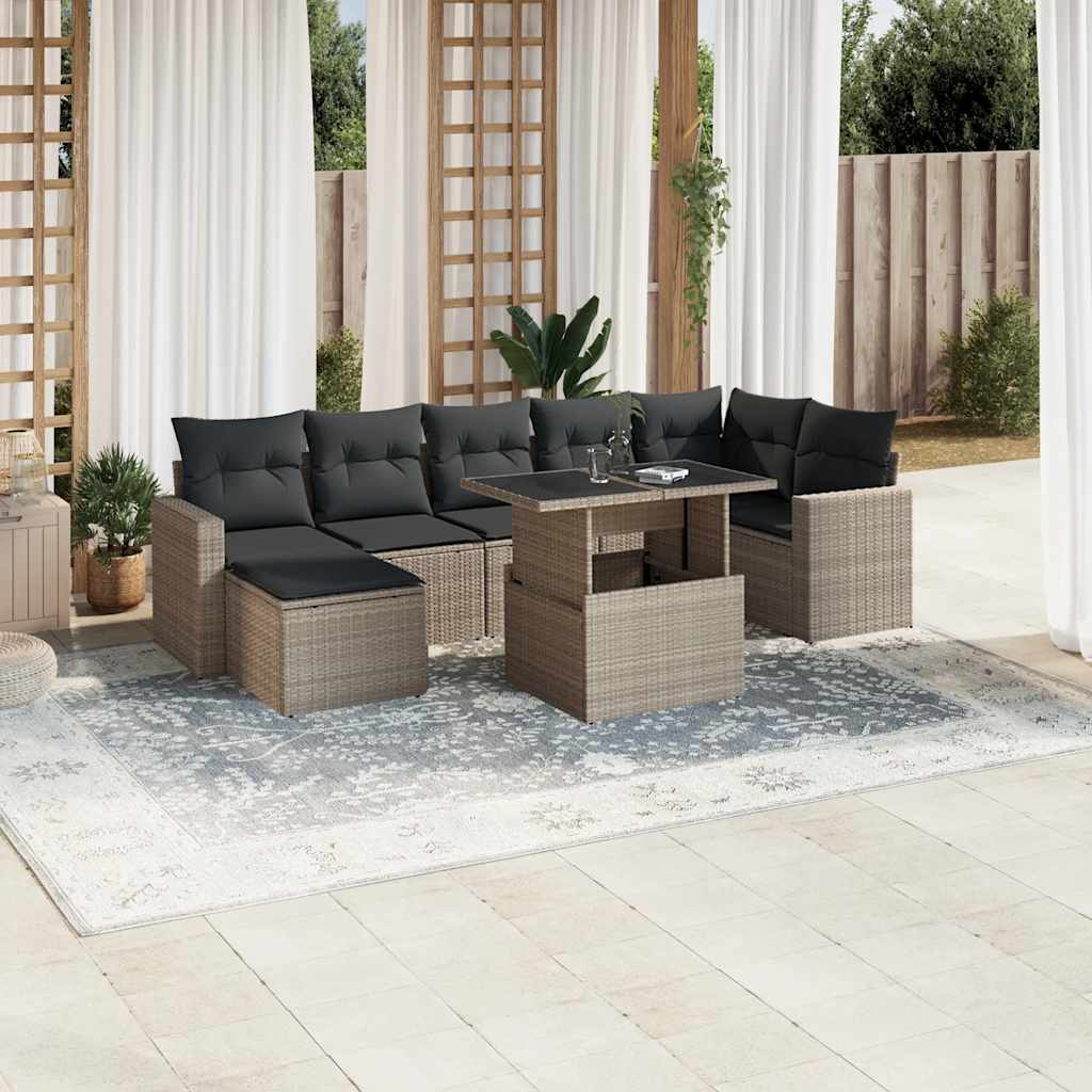 JUNG Vida 8-tlg. Garten-Sofagarnitur mit Kissen Hellgrau Poly Rattan