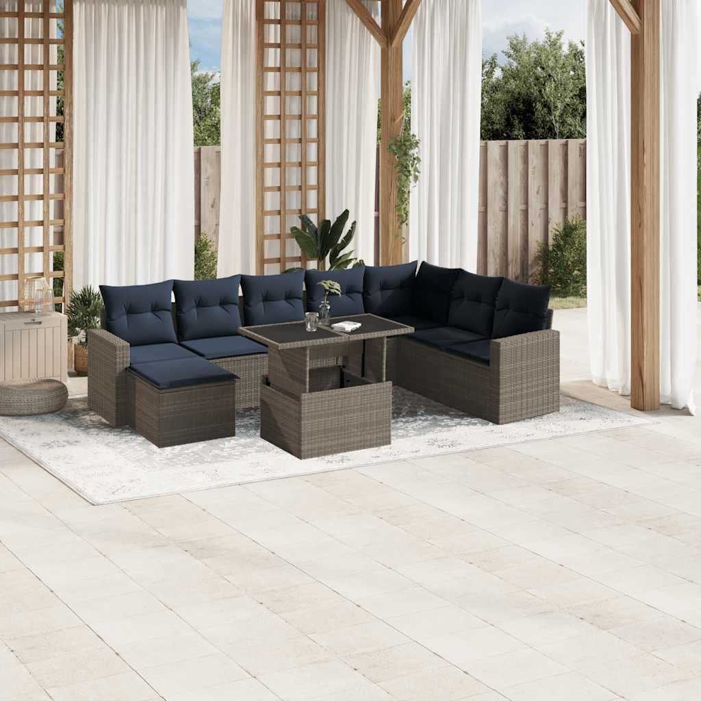 JUNG Vida 9-teiliges Gartensofa-Set mit Kissen, grau, Polyrattan