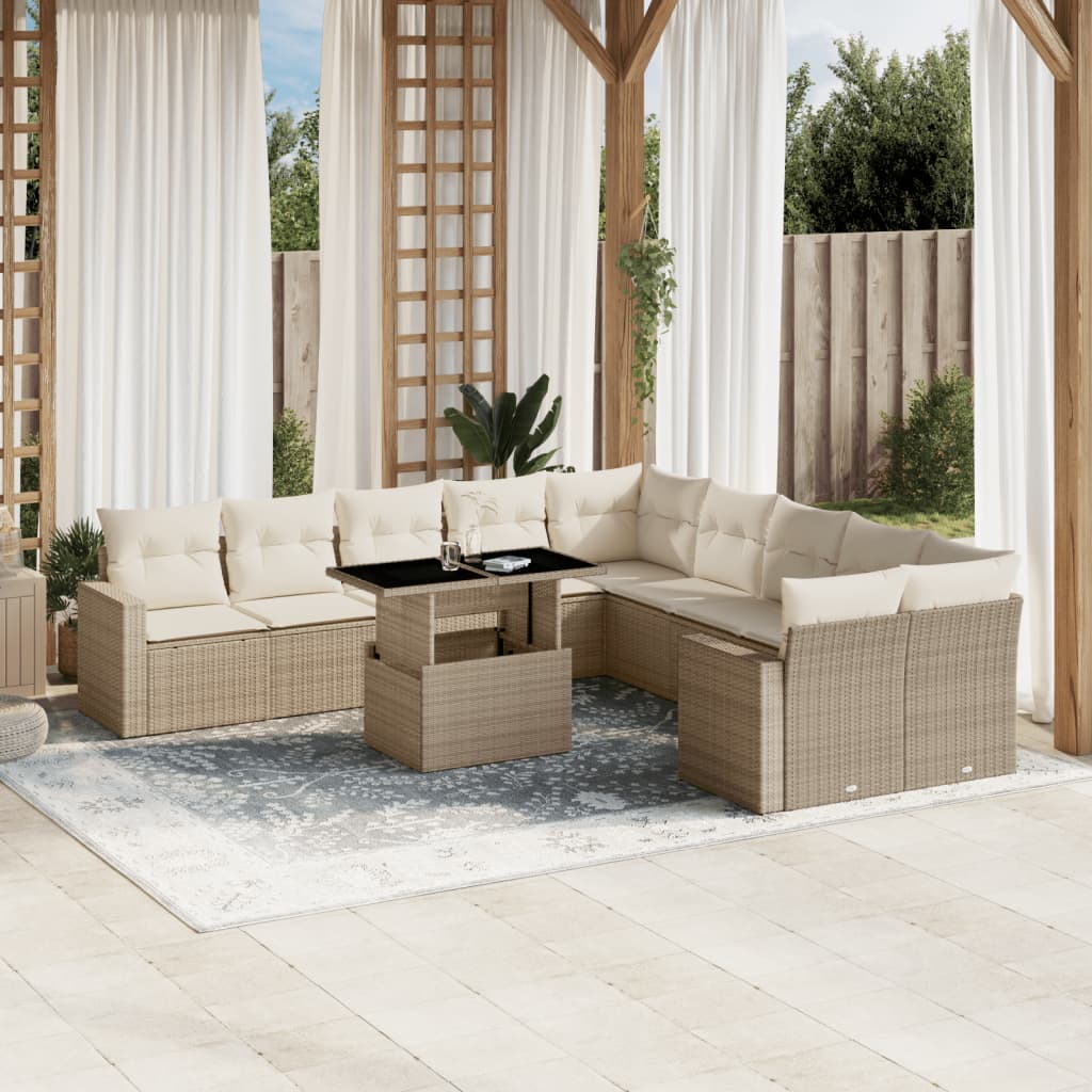 JUNG Vida 11-tlg. Garten-Sofagarnitur mit Kissen Beige Poly Rattan