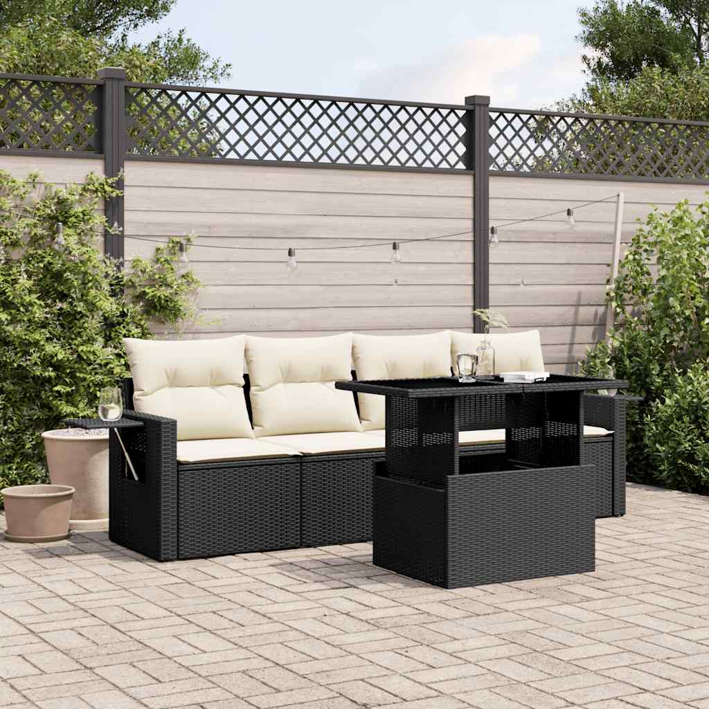 JUNG Vida 5-tlg. Garten-Sofagarnitur mit Kissen Schwarz Poly Rattan