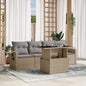 JUNG Vida 5-tlg. Garten-Sofagarnitur mit Kissen Beige Poly Rattan