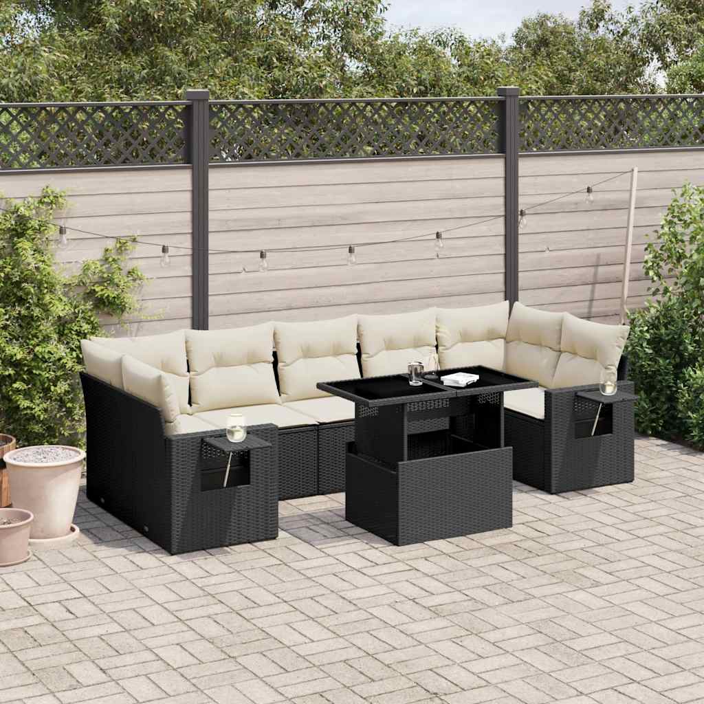 JUNG Vida 8-tlg. Garten-Sofagarnitur mit Kissen Schwarz Poly Rattan