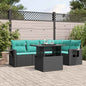 JUNG Vida 6-teiliges Gartensofa-Set mit Kissen, schwarzes Polyrattan