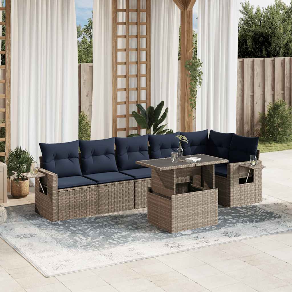 JUNG Vida 7-teiliges Gartensofa-Set mit Kissen, grau, Polyrattan