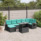 JUNG Vida 8-teiliges Gartensofa-Set mit Kissen, schwarzes Polyrattan