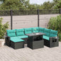 JUNG Vida 8-teiliges Gartensofa-Set mit Kissen, schwarzes Polyrattan