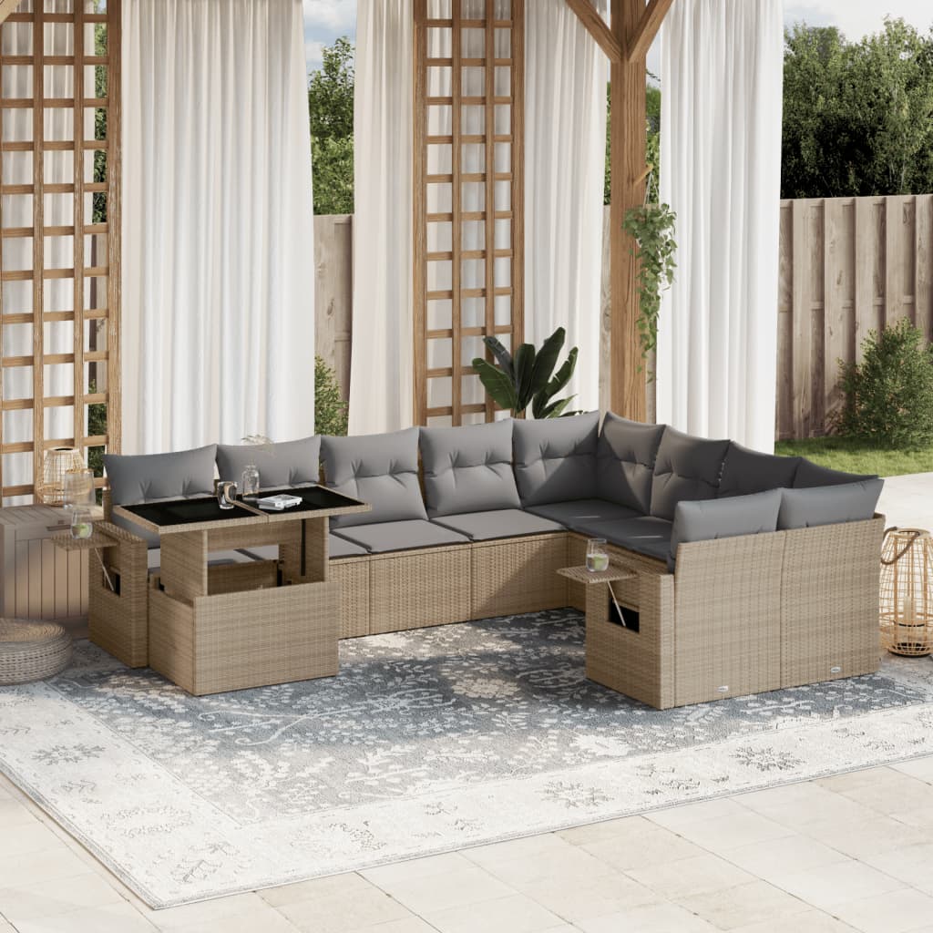JUNG Vida 10-tlg. Garten-Sofagarnitur mit Kissen Beige Poly Rattan