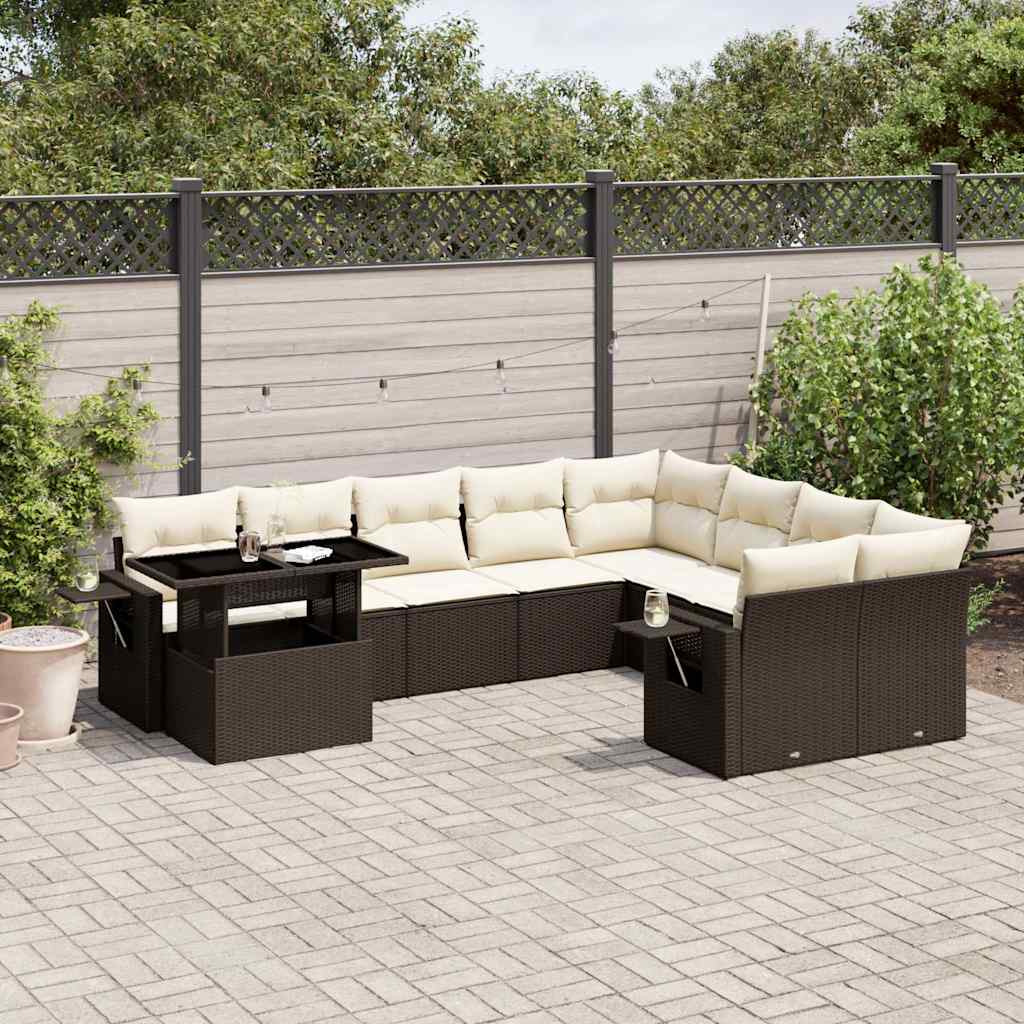 JUNG Vida 10-tlg. Garten-Sofagarnitur mit Kissen Braun Poly Rattan