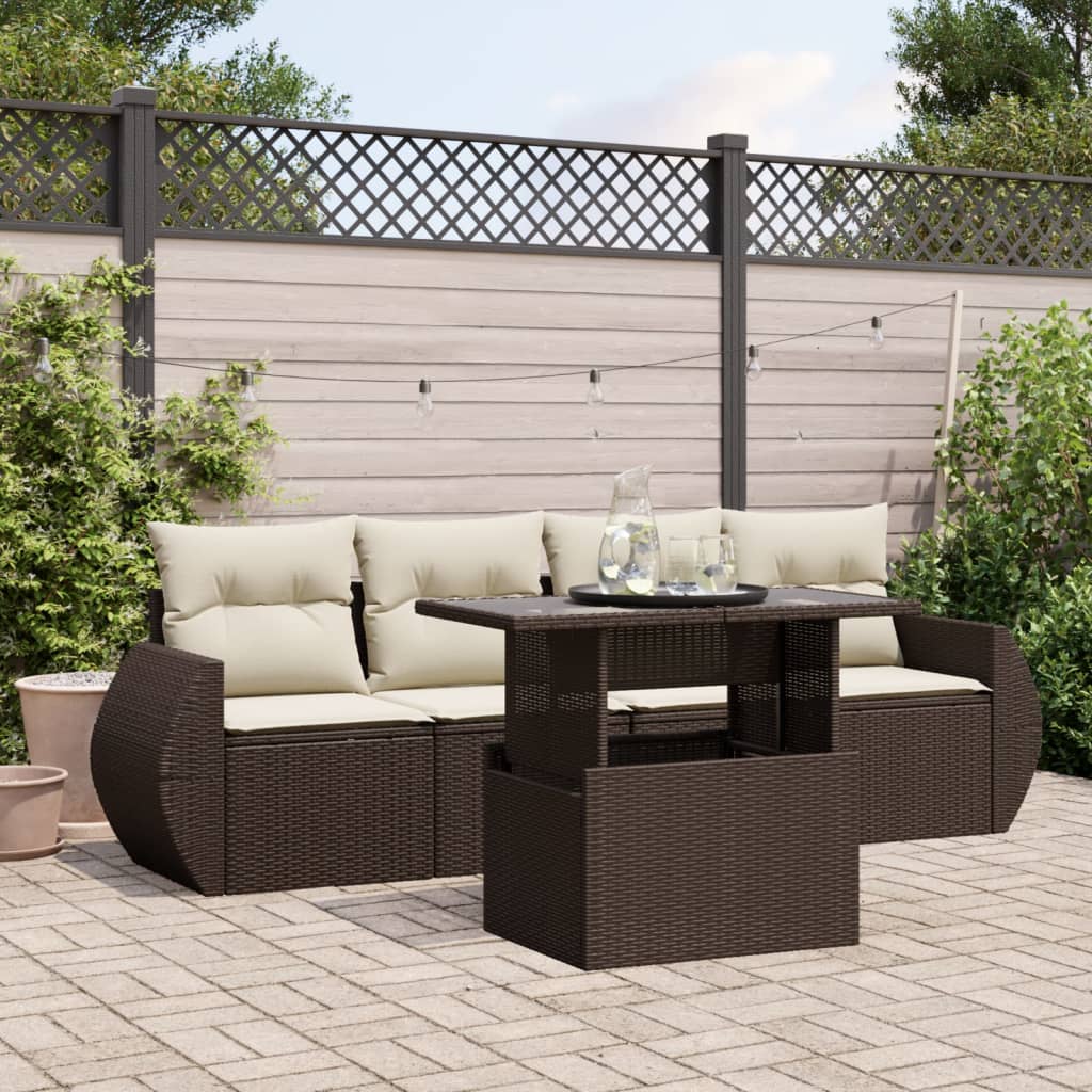 JUNG Vida 5-tlg. Garten-Sofagarnitur mit Kissen Braun Poly Rattan