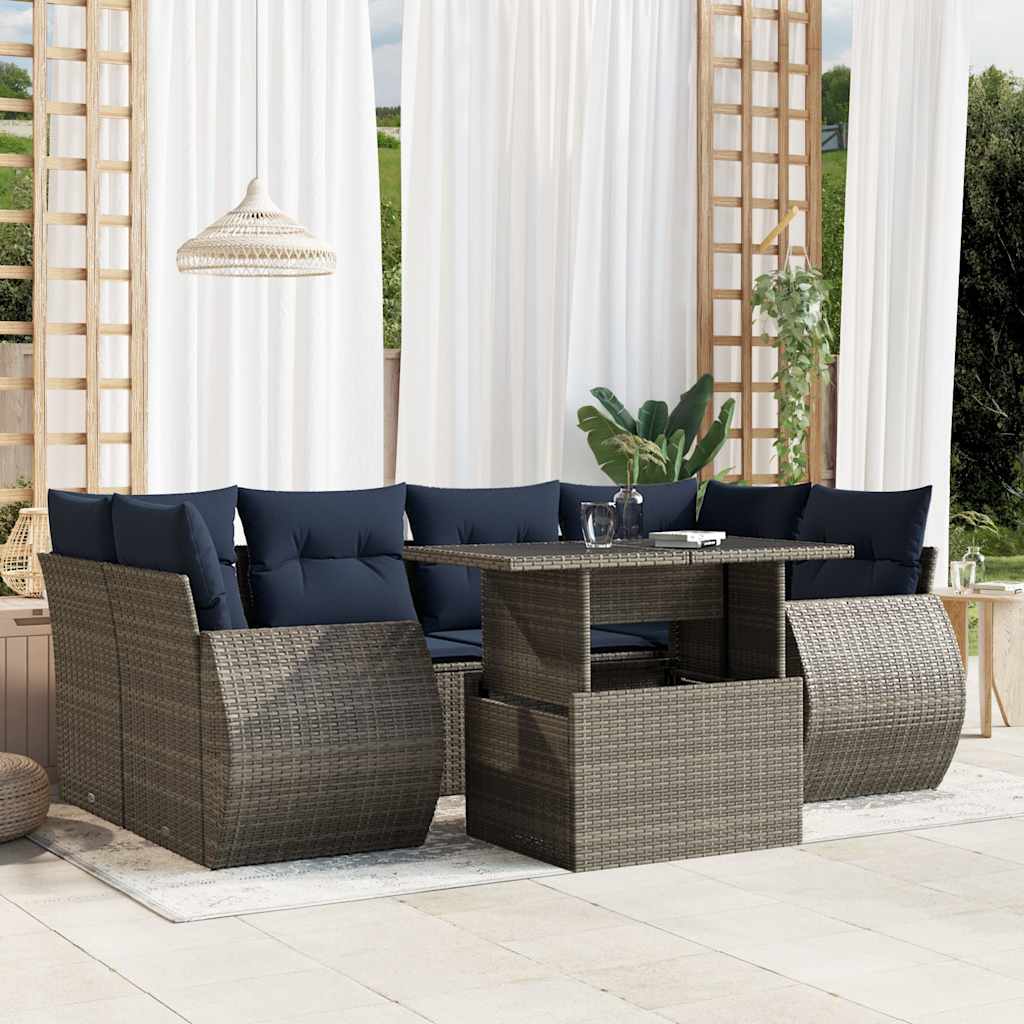 JUNG Vida 7-teiliges Gartensofa-Set mit Kissen, grau, Polyrattan