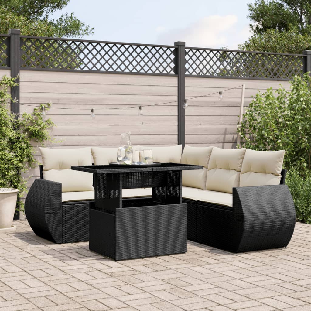 JUNG Vida 6-tlg. Garten-Sofagarnitur mit Kissen Schwarz Poly Rattan