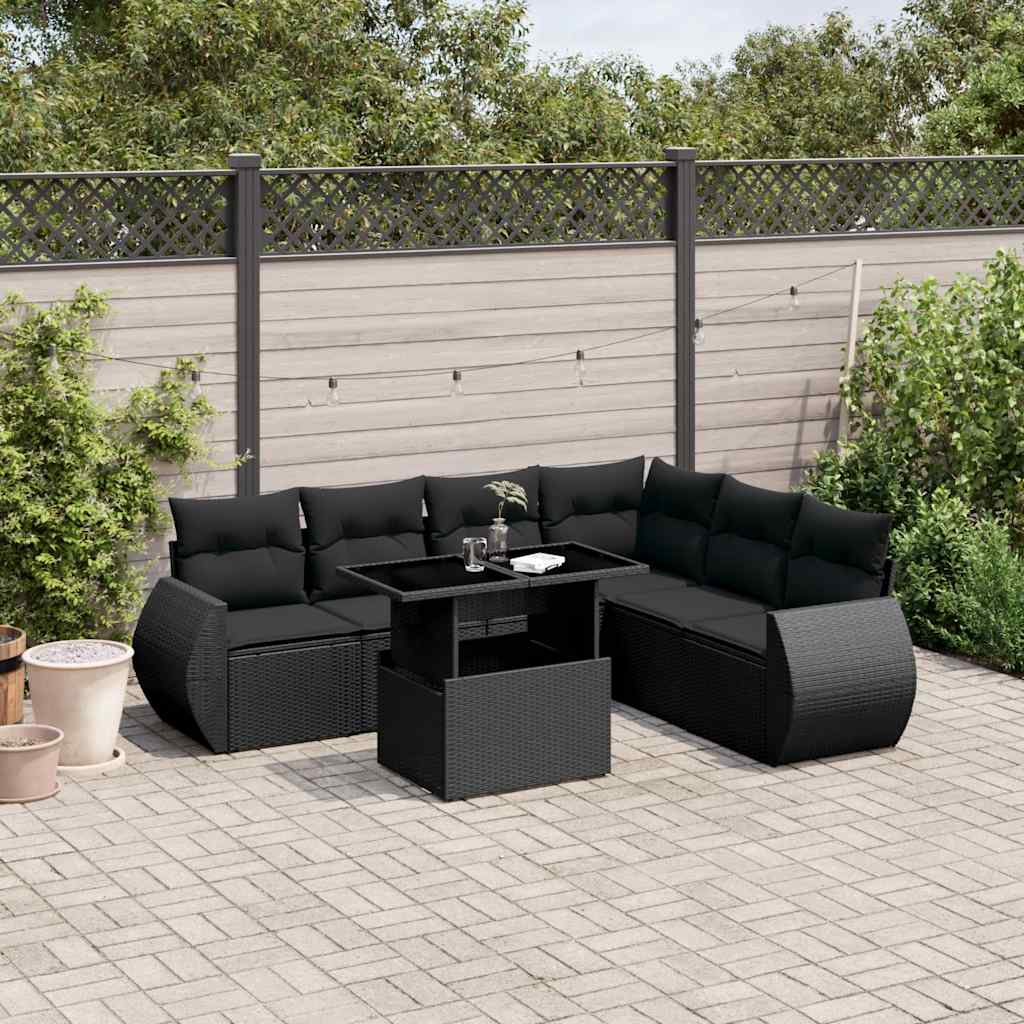 JUNG Vida 7-tlg. Garten-Sofagarnitur mit Kissen Schwarz Poly Rattan