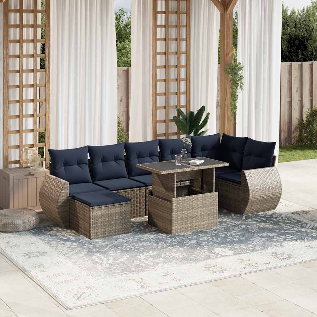 JUNG Vida 8-teiliges Gartensofa-Set mit Kissen, grau, Polyrattan