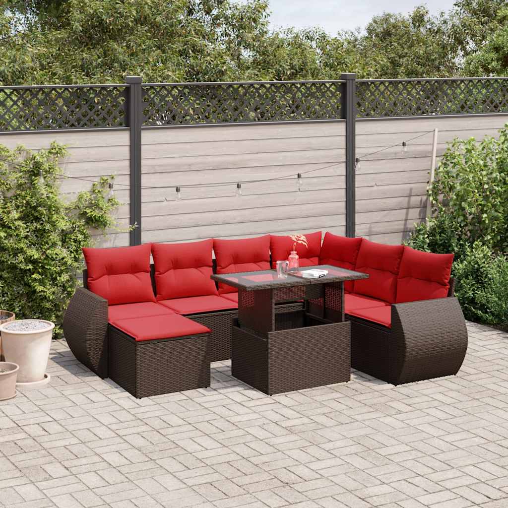 JUNG Vida 8-teiliges Gartensofa-Set mit Kissen, braun, Polyrattan