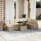JUNG Vida 9-tlg. Garten-Sofagarnitur mit Kissen Beige Poly Rattan