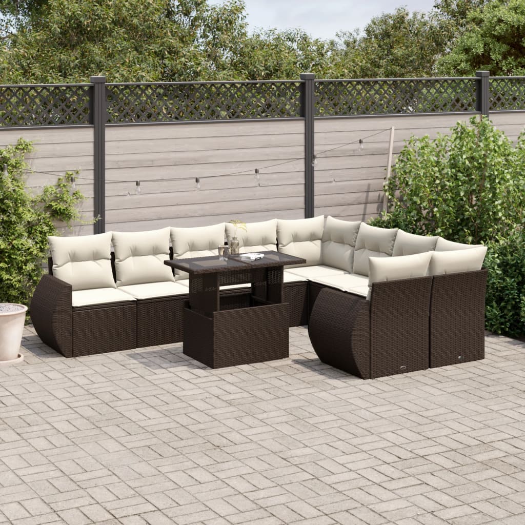 JUNG Vida 10-tlg. Garten-Sofagarnitur mit Kissen Braun Poly Rattan