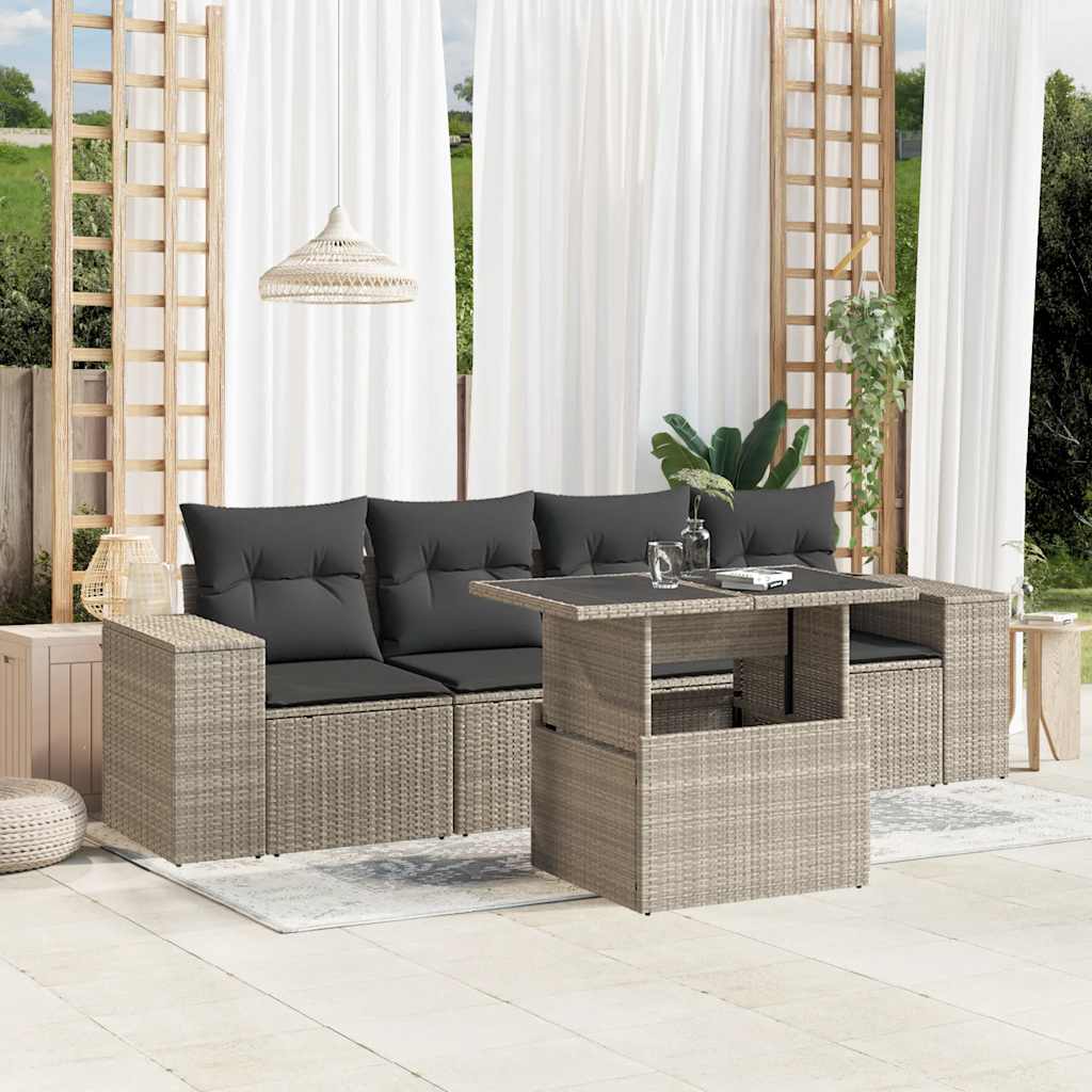 JUNG Vida 5-tlg. Garten-Sofagarnitur mit Kissen Hellgrau Poly Rattan