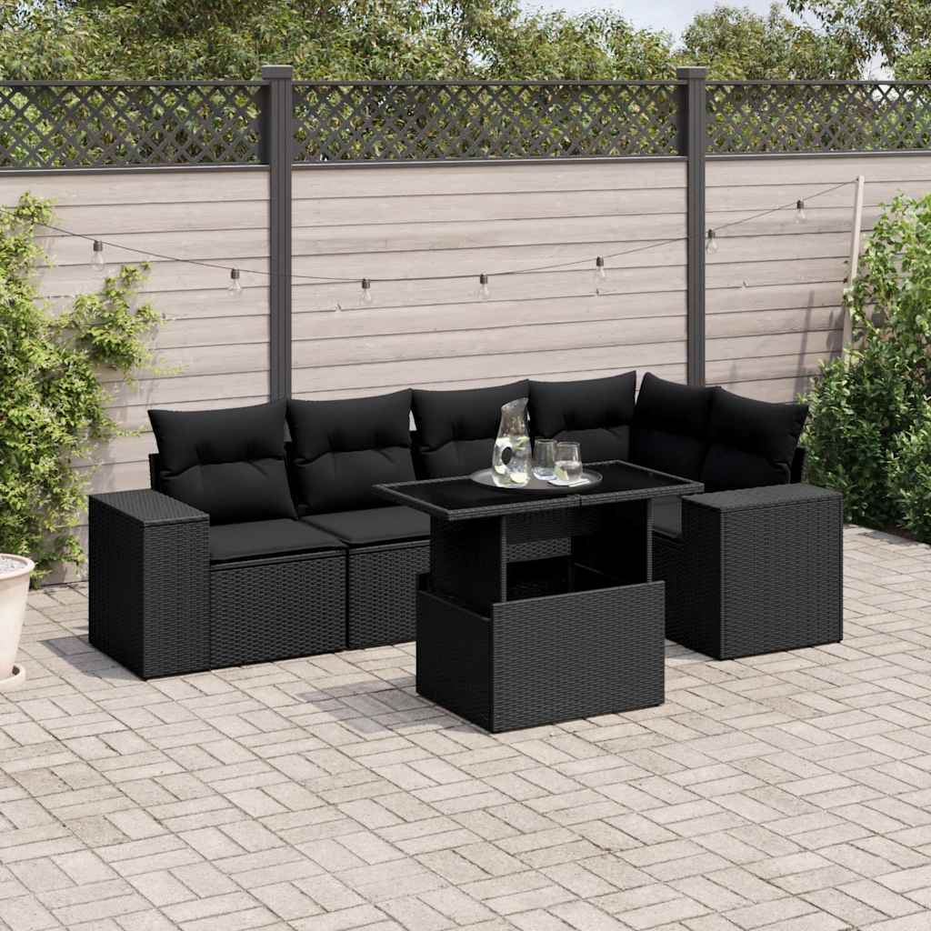 JUNG Vida 6-tlg. Garten-Sofagarnitur mit Kissen Schwarz Poly Rattan