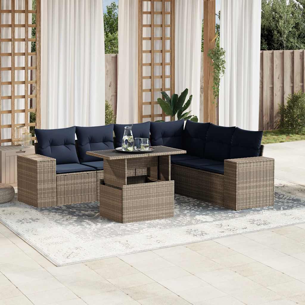 JUNG Vida 7-teiliges Gartensofa-Set mit Kissen, grau, Polyrattan