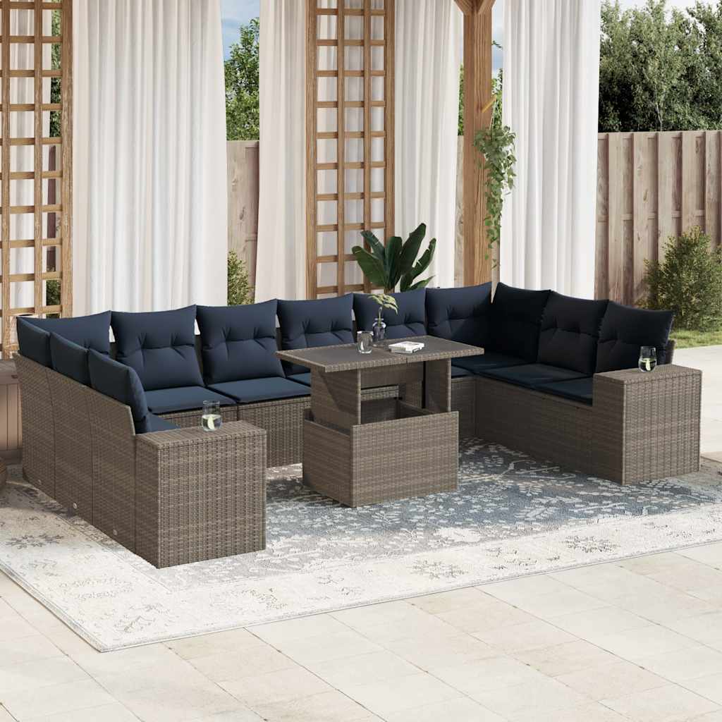 JUNG Vida 11-teiliges Gartensofa-Set mit Kissen, grau, Polyrattan