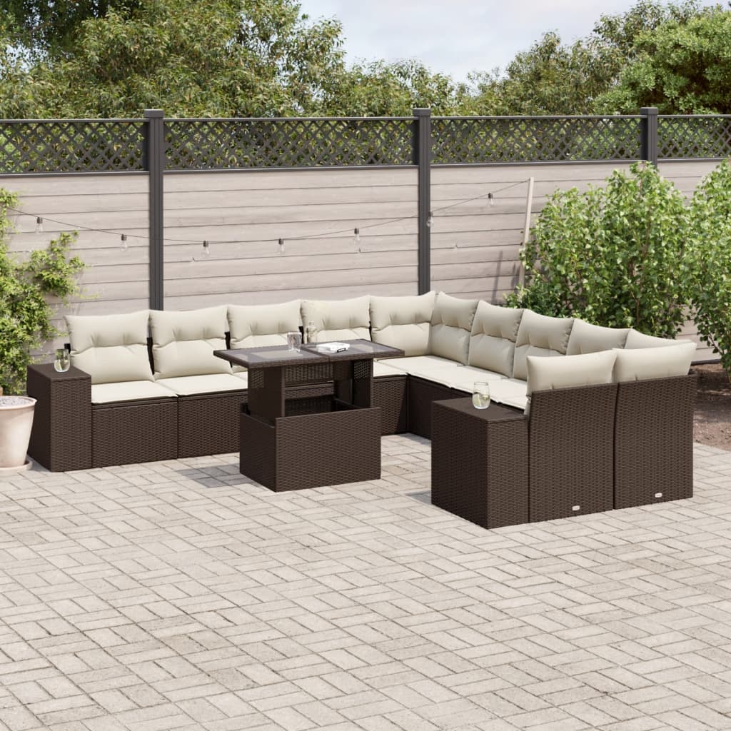 JUNG Vida 11-tlg. Garten-Sofagarnitur mit Kissen Braun Poly Rattan