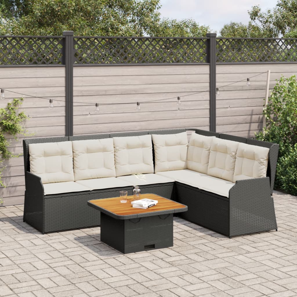 JUNG Vida 5-tlg. Garten-Lounge-Set mit Kissen Schwarz Poly Rattan