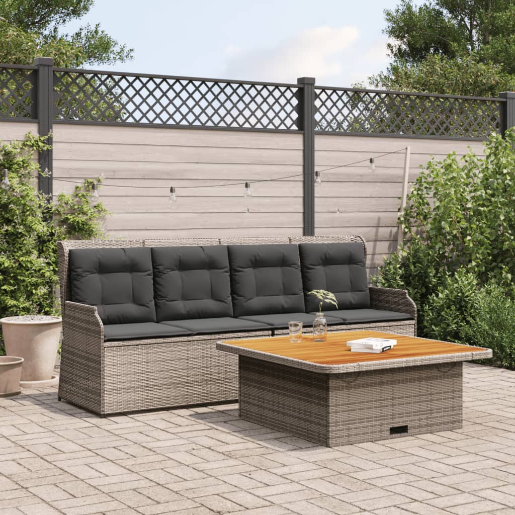 JUNG Vida 3-tlg. Garten-Sofagarnitur mit Kissen Grau Poly Rattan