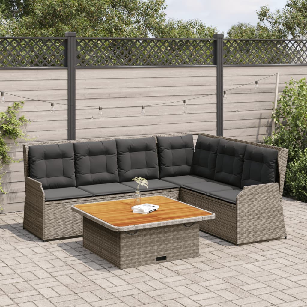 JUNG Vida 5-tlg. Garten-Lounge-Set mit Kissen Grau Poly Rattan