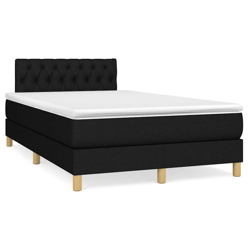 JUNG Vida Boxspringbett mit Matratze & LED Schwarz 120x190 cm Stoff