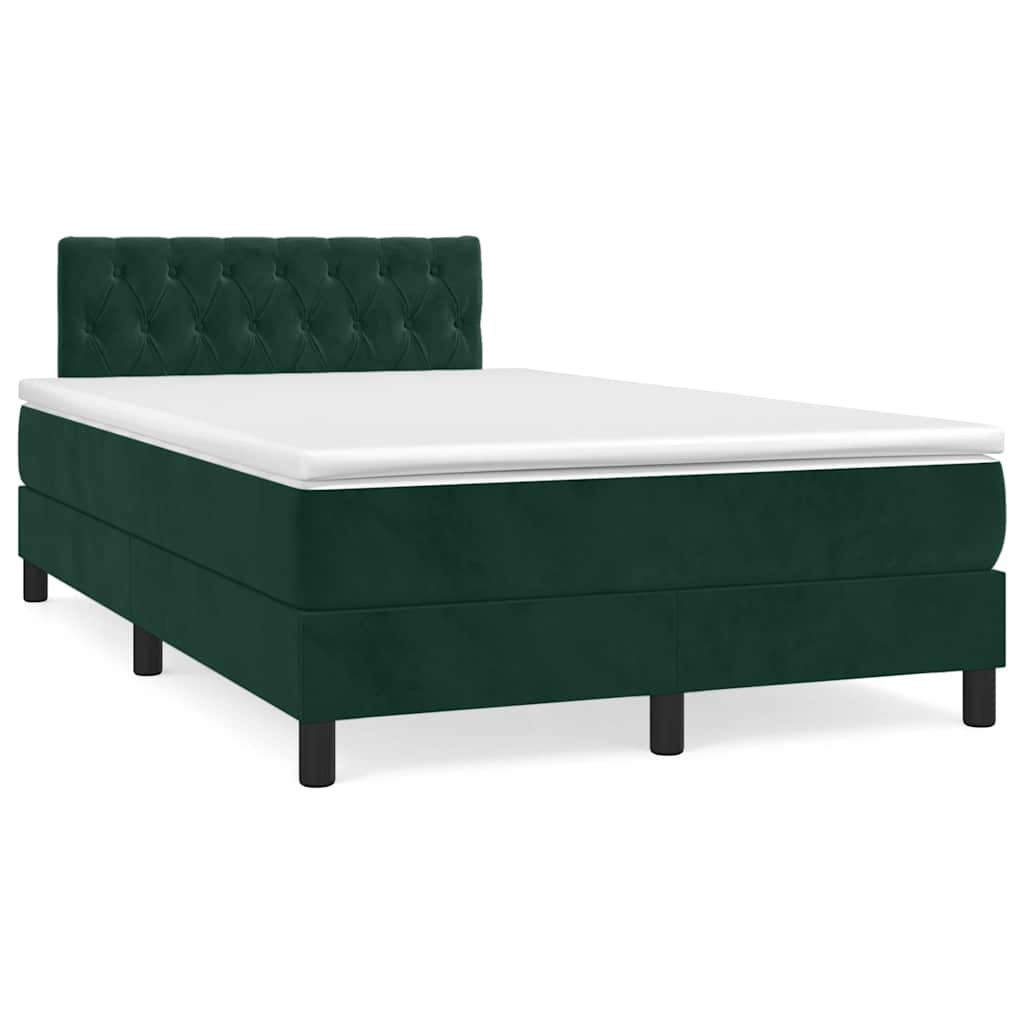 JUNG Vida Boxspringbett mit Matratze & LED Dunkelgrün 120x190 cm Samt