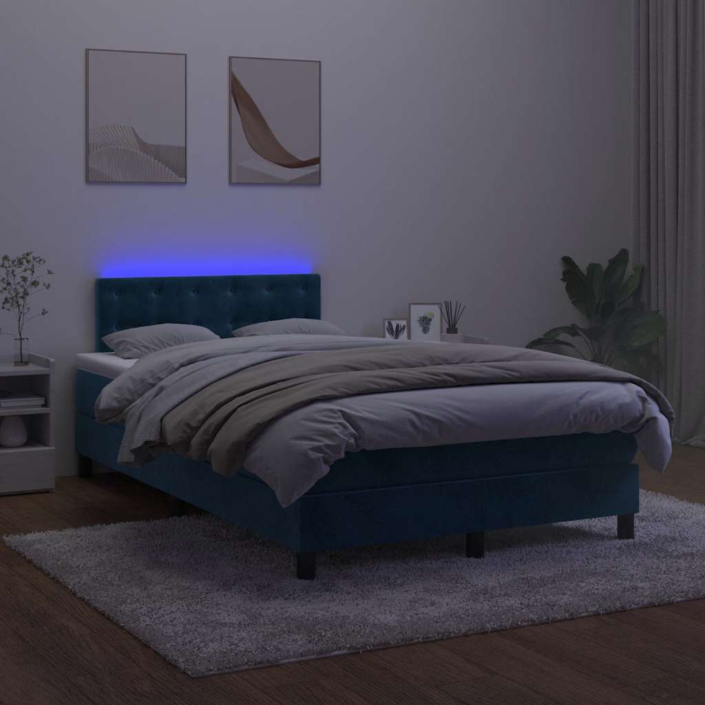 JUNG Vida Boxspringbett mit Matratze & LED Dunkelblau 120x190 cm Samt