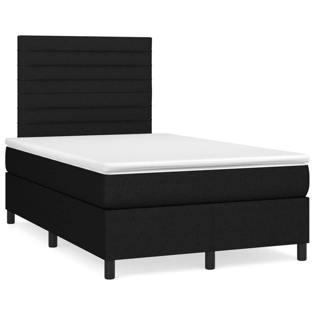 JUNG Vida Boxspringbett mit Matratze & LED Schwarz 120x190 cm Stoff