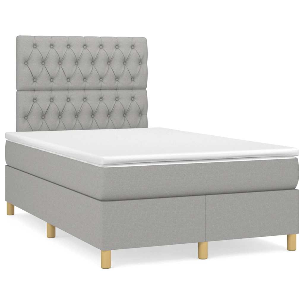 JUNG Vida Boxspringbett mit Matratze & LED Hellgrau 120x190 cm Stoff