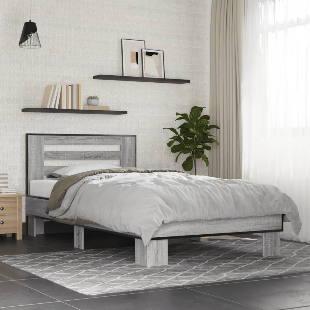 JUNG Vida Bettgestell Grau Sonoma 100x200 cm Holzwerkstoff und Metall