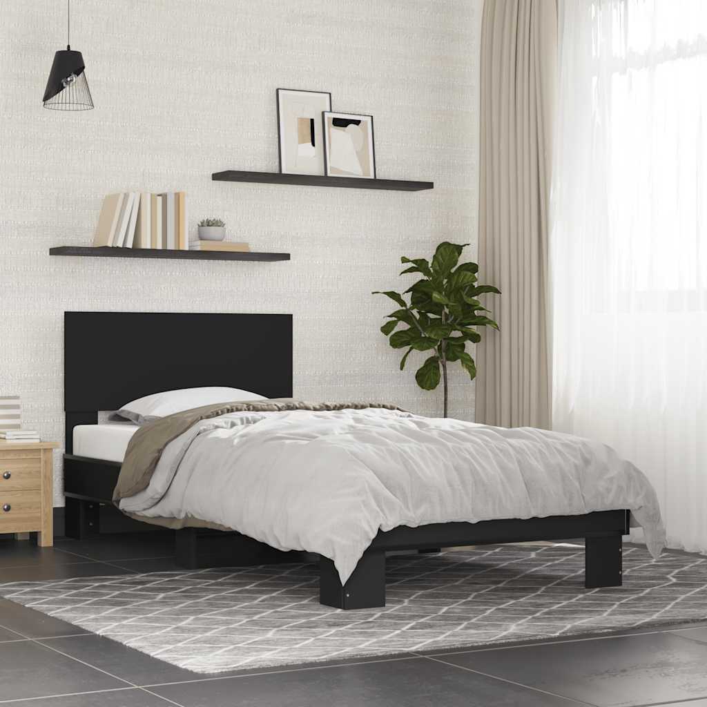 JUNG Vida Bettgestell Schwarz 75x190 cm Holzwerkstoff und Metall