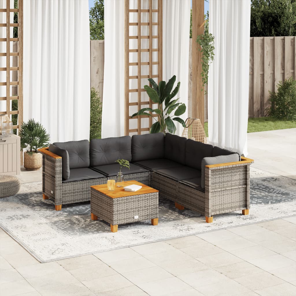 JUNG Vida 6-tlg. Garten-Sofagarnitur mit Kissen Grau Poly Rattan