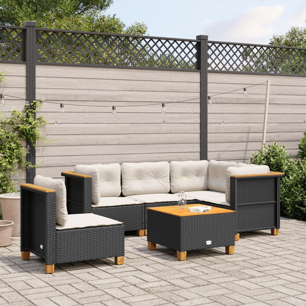 JUNG Vida 6-tlg. Garten-Sofagarnitur mit Kissen Schwarz Poly Rattan