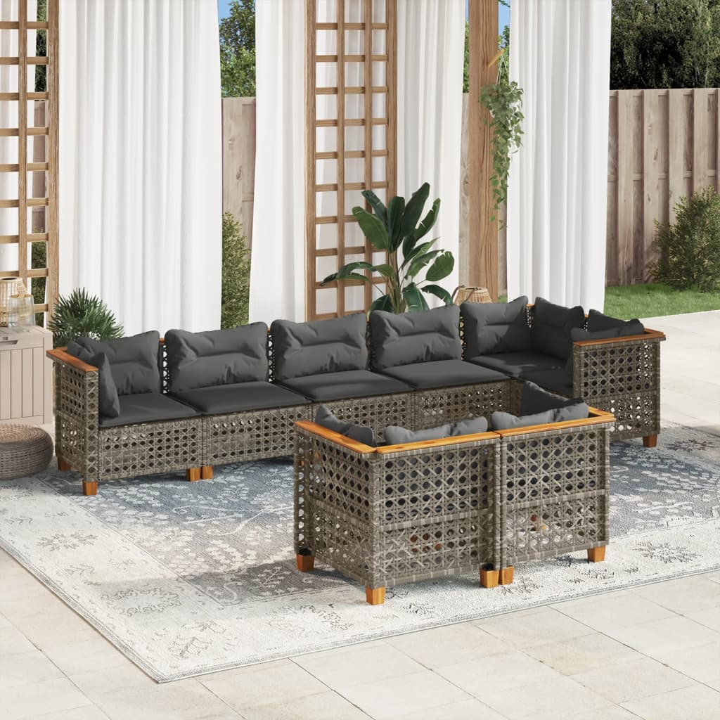 JUNG Vida 8-tlg. Garten-Sofagarnitur mit Kissen Grau Poly Rattan