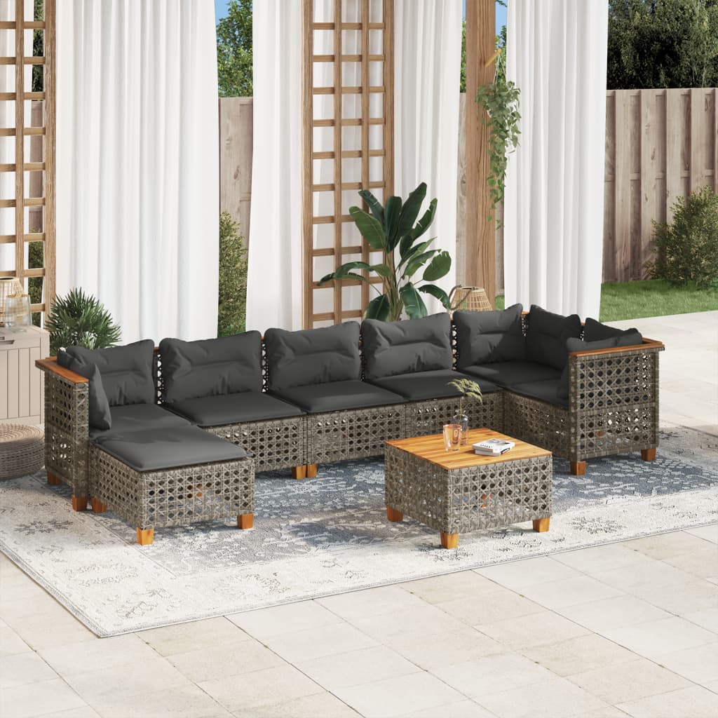 JUNG Vida 8-tlg. Garten-Sofagarnitur mit Kissen Grau Poly Rattan