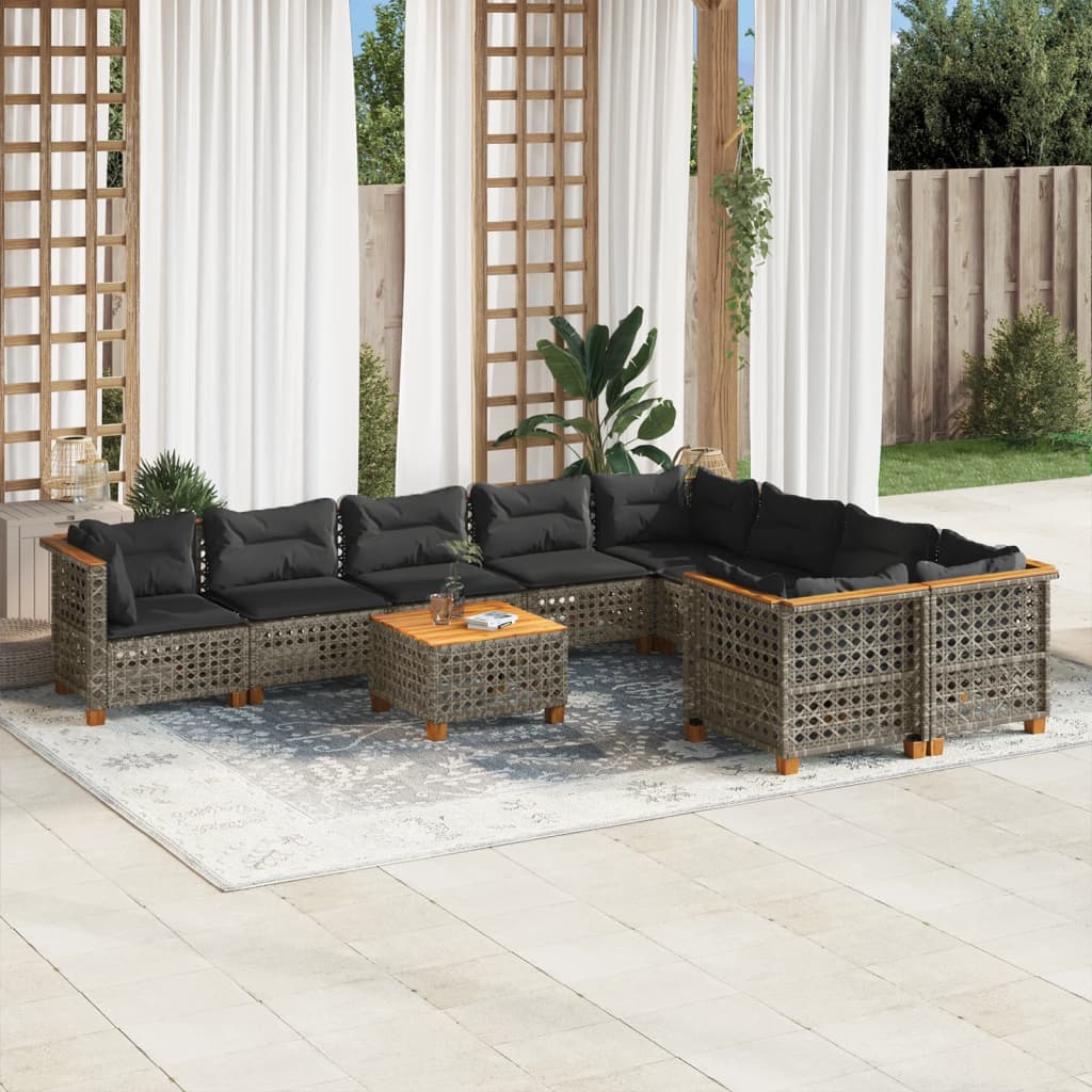 JUNG Vida 10-tlg. Garten-Sofagarnitur mit Kissen Grau Poly Rattan