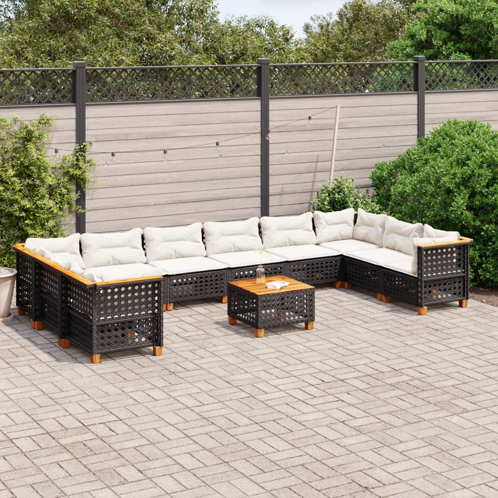 JUNG Vida 11-tlg. Garten-Sofagarnitur mit Kissen Schwarz Poly Rattan