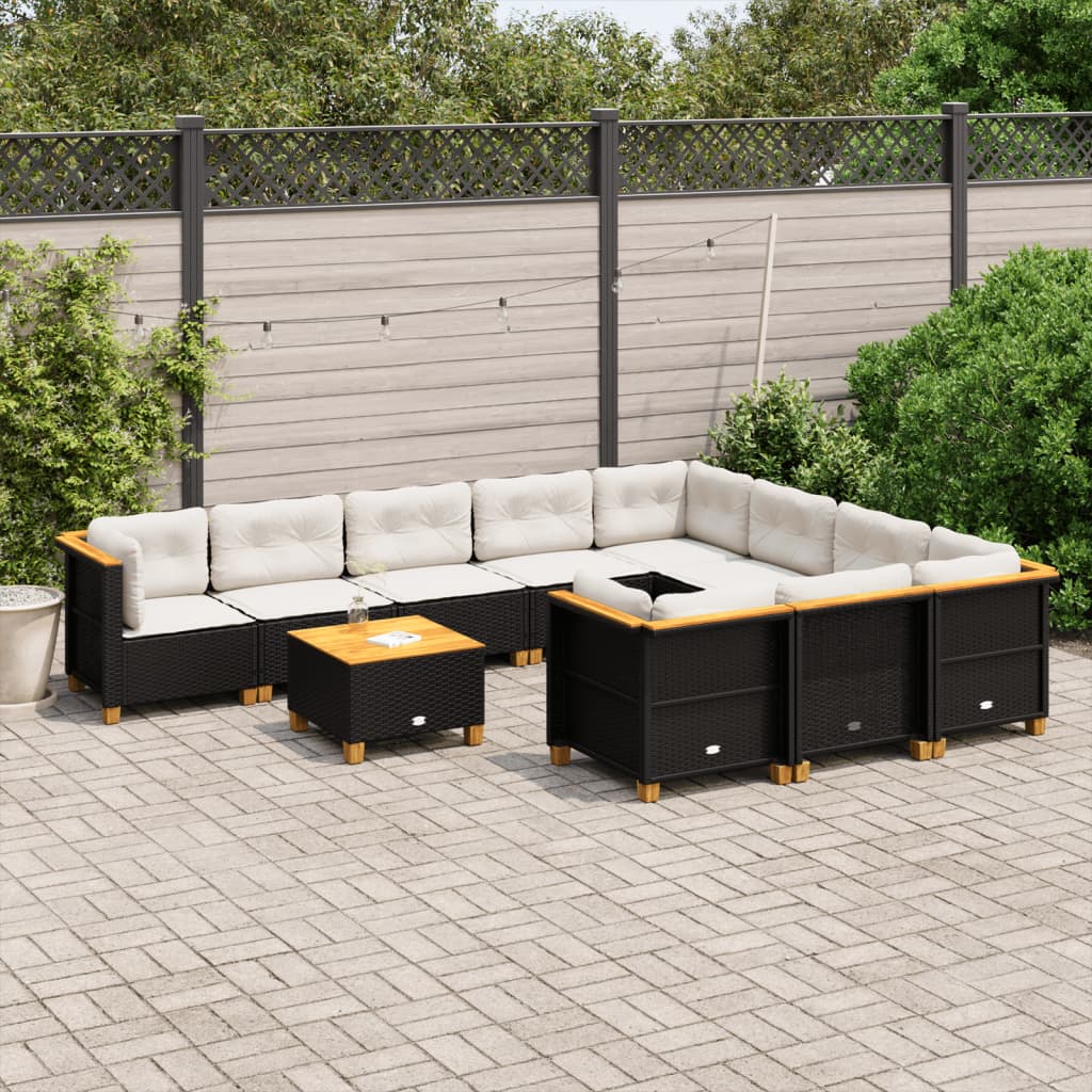 JUNG Vida 11-tlg. Garten-Sofagarnitur mit Kissen Schwarz Poly Rattan