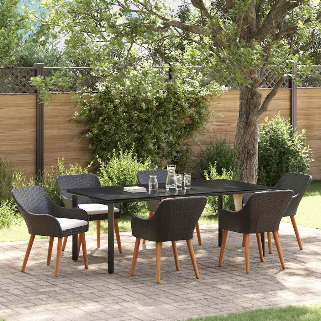 JUNG Vida Garten Essgruppe mit Kissen 7 pcs Schwarz Poly-Rattan