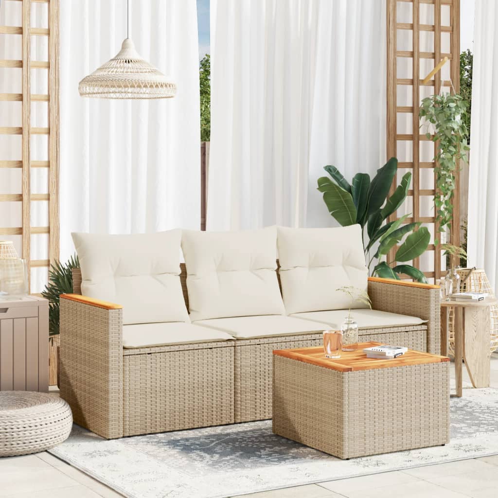 JUNG Vida 4-tlg. Garten-Sofagarnitur mit Kissen Beige Poly Rattan