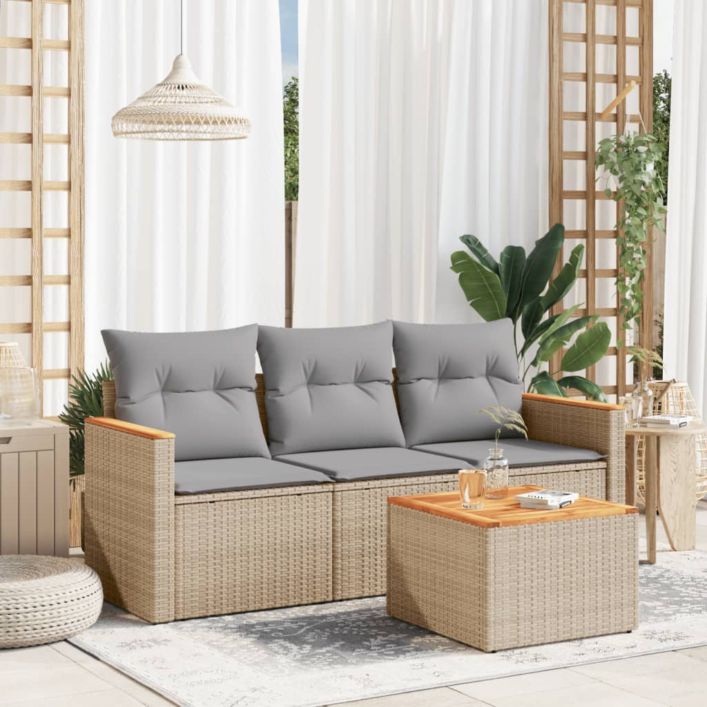 JUNG Vida 4-tlg. Garten-Sofagarnitur mit Kissen Beige Poly Rattan