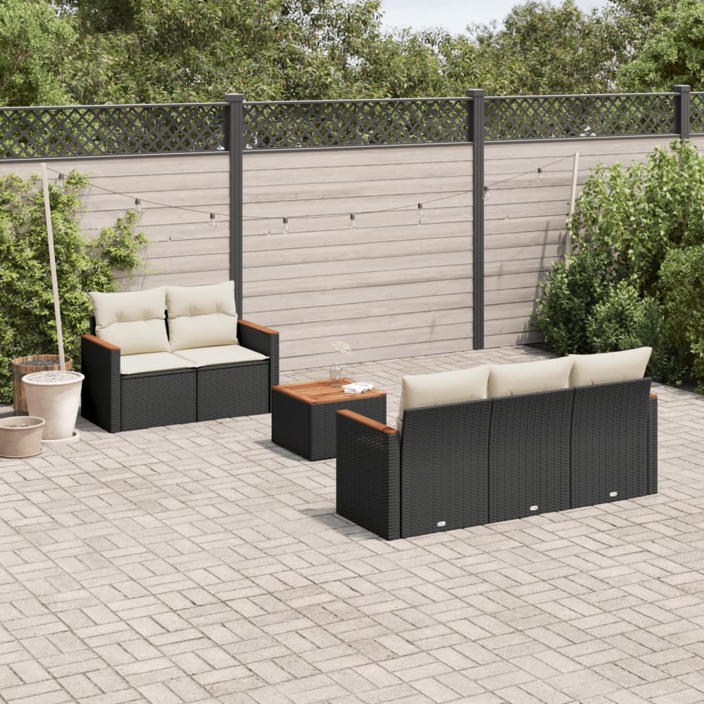 JUNG Vida 6-tlg. Garten-Sofagarnitur mit Kissen Schwarz Poly Rattan